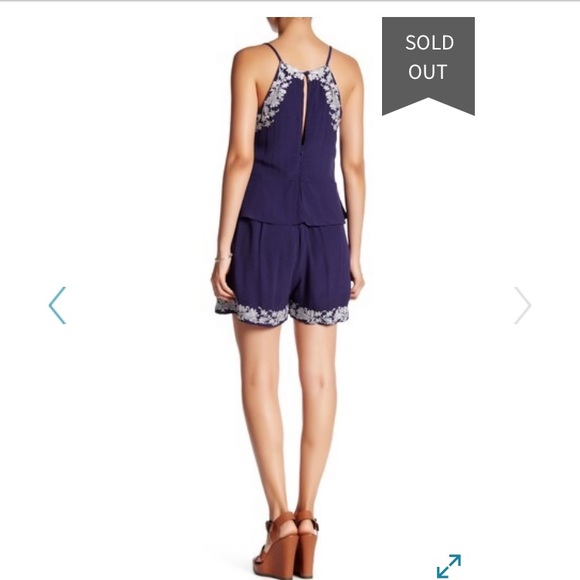 Ark and Co. Navy Embroidered Peplum Romper - Picture 2 of 5